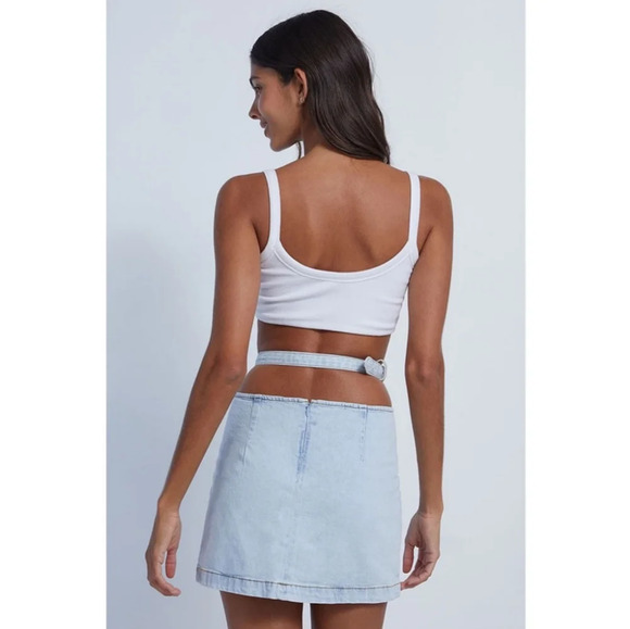Denim Mini Skirt - NWT WeWoreWhat Cut Out Indigo Comfort Skirt - Picture 4 of 16
